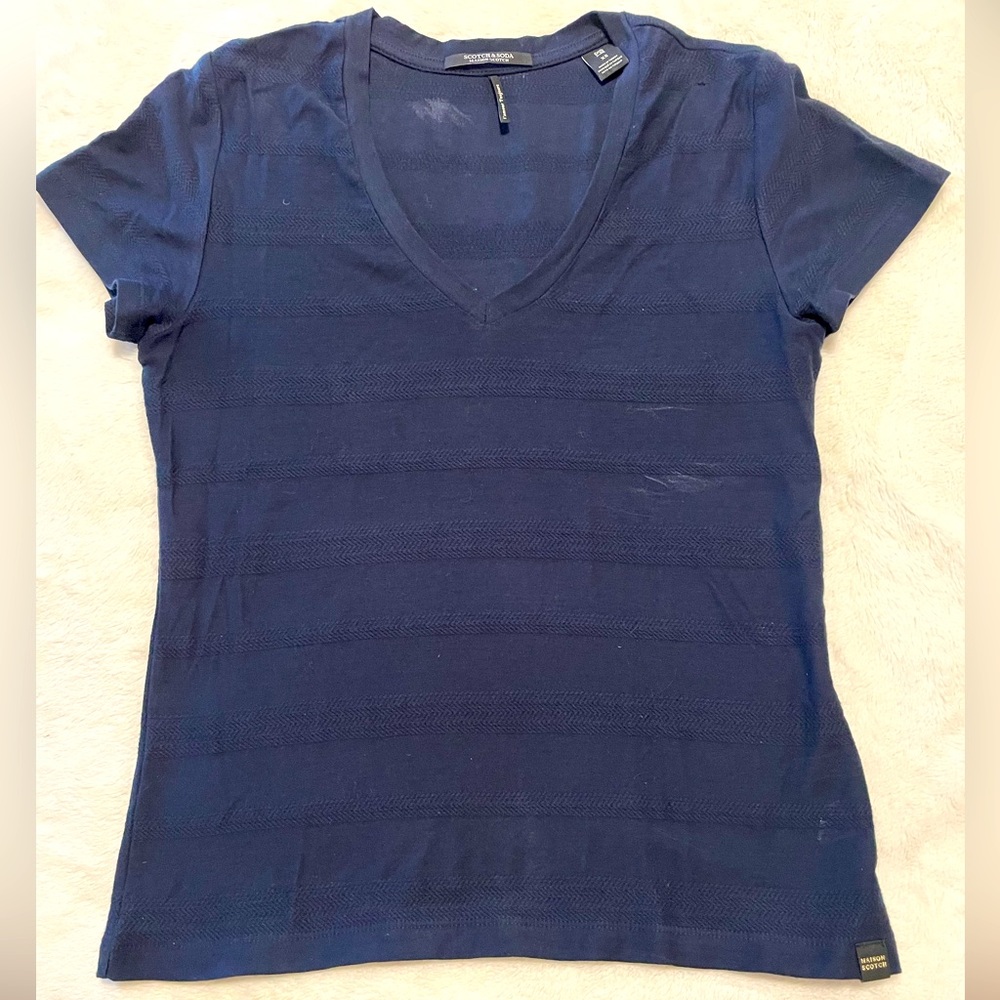 Scotch & Soda navy-blue V-neck short-sleeved tee
